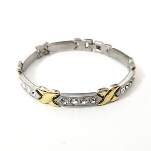 Stainless‎ steel magnetic bracelet w/CZs 7.5"